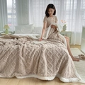 Thick coffee brown diamond textured fleece blanket with soft white sherpa lining - Khaki / 70*100CM