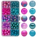 DIY bead set in 10-compartment box with pink and blue gradient glass beads - Mixed 8 Ice Blueberry approx 200pcs