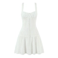Abito corto bianco in pizzo senza maniche con fiocco frontale e bordo a volant - XS / Bianco