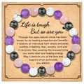 8mm natural stone friendship bracelet with purple and pink beads on a gift card - 8mm Beads With Card / Purple Mix