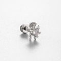 Silver angel stud earring with heart zircon and screw back closure for cartilage piercing - Angel Heart Style (A138-1#)