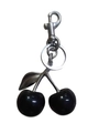 Glossy black cherry keychain with silver metal ring and clip on a white background - True Black Cherry with Matte Silver