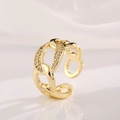 Detailed view of gold-plated chain link ring with micro-pave champagne zircons - G-Micro Pave Chain