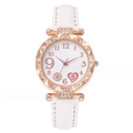 Women's fashion watch with rose gold case, white leather strap and crystal bezel - White Watch Only