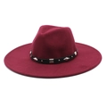 Classic wine red wide brim wool fedora hat with black studded band and silver rivets - M (56-58cm) / Burgundy