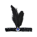 Bandeau Gatsby des années 1920 avec plumes noires, paillettes et gemme bleue - Plume Paillette - Couronne Bleu Royal