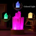 Multicolor selenite crystal night light with wooden base and vibrant changing LED colors - Selenite 7-Color Lamp - Small