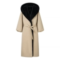 Damen Winterparka lang mit Kapuze Pelzfutter und Taillengürtel in Beige Oversized - S / Khaki