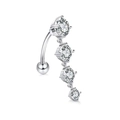 Classic silver belly button ring with four graduated clear cubic zirconia stones - Silver Four Diamonds