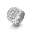 Luxurious silver octagon signet ring for men with full iced-out pavé crystals - Silver Octagon Pave Style (KR108369-MZOZ)