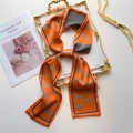 Elegant orange silk twilly scarf with horse and houndstooth pattern for hair or bags - Orange Horse and Houndstooth Style (LJ21-H96)