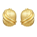 Chic 18K gold plated stainless steel geometric earrings with textured vertical stripes - Gold Double Stripe Oval Earrings (MS-466)