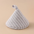 Cone-shaped fabric pot handle cover with grey wave pattern and top hanging loop - Gray Wave Pot Lid Hat (120°C Heat Resistant)