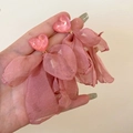Sweet pink heart earrings featuring layered organza mesh flower petals and glossy finish - Pink Heart