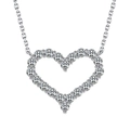 Silver-plated heart pendant necklace with white zirconia micro-pave in a clean hollow design - Xl-111