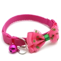 Polka dot bow pet collar in rose pink with adjustable safety buckle and bell detail - Rose Red