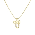 Gold plated snake chain necklace featuring a zircon encrusted letter U pendant - Letter V / Gold
