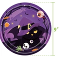 9-Zoll lila Halloween Einwegteller mit Cartoon schwarze Katze und Fledermaus Grafiken - 9-Zoll-Teller (20er Pack)