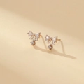 S925 silver needle bow stud earrings with rose gold plating and zircon crystals - Rose Gold Small Bow