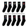 Ten-pack of black mid-calf cotton socks with American football and NFL theme designs - Unisex (35-44) / D2 Series Black (Football Mixed)