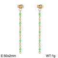 Long gold chain tassel earrings with vibrant green resin beads and polished finish - Gold Metal Neon Green Beads (KE109153-Z)