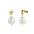 Elegant S925 sterling silver earrings with white baroque pearls in gold finish - GPE78-14K Gold Holder Baroque Drop / Gold
