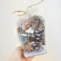 Coffret décoratif de pommes de pin roses et fleurs blanches pour Noël sous emballage - Couleur Originale Un Paquet