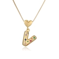 18K gold plated heart necklace with V-letter pendant set with multi-color zircons - Letter V