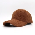 Solid brown faux lamb wool baseball cap for men and women featuring warm fleece texture - One Size / Caramel color