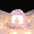 Cute pink rabbit night light with soft warm glow on starry mesh fabric background - Night Light / Pink Little Rabbit