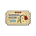 Retro ticket style enamel pin with Emotional Damage text and floral detail - Emotional Damage Book Club(xz9780)