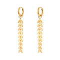 Golden leaf chain dangling earrings in 18K gold-plated stainless steel finish - Long Leaf Fishtail Style / Gold