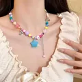 Detail of Y2K colorful beaded necklace with large blue star pendant and charms - Style 4# Blue Star Multi-pendant Beaded Necklace