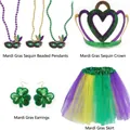 Mardi Gras accessories set with purple gold green mask necklaces crown and tutu skirt - Mardi Gras Set (Bead Necklaces, Crown, Earrings, Tutu Skirt)