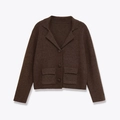 Dark brown knit cardigan with notched lapel and button detail in a flat lay view - S / Coffee