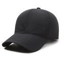 Breathable black mesh baseball cap featuring embroidered R logo shield and laser-cut vents - Adjustable / Navy Blue