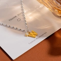 Chic S925 silver beaded bracelet with gold letter W pendant and clear zircon stone - Silver Letter W