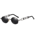 Occhiali steampunk grigio canna di fucile con lenti rotonde nere e stanghette traforate - Montatura Canna di Fucile Lente Grigia