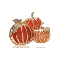 Eleganter goldener Kürbis-Anstecker mit orangefarbenen Kristallen und Strass für Halloween - Dreifacher Kürbis