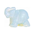 Polished opal crystal elephant figurine with iridescent white glow on white background - Opalite / 1.5 Inches