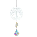 Silver Tree of Life crystal suncatcher with iridescent teardrop prism for garden decor - Tree of Life