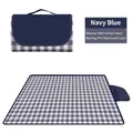 Waterproof navy blue checkered Oxford picnic mat with PVC layer and portable handle - Navy Plaid