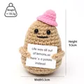 Handmade crochet potato doll with pink hat and motivational quote card - Khaki Potato With Pink Hat L Card