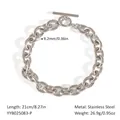Macro shot of stainless steel oval chain bracelet showing 9.2mm width and OT toggle clasp - Silver OT Buckle Thick Chain Style (YYB025083-P)