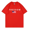 Red cotton crewneck T-shirt featuring a white FREEDOM print and American flag design - Red