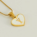 Golden heart necklace with white shell inlay and letter Y on a sleek snake chain - Letter Y