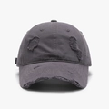 Distressed dark grey washed cotton baseball cap with vintage ripped details and worn edges - Adjustable / Dark Grey(25A266)