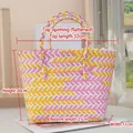 Pink, yellow and white woven tote bag with size guide: 32cm long and 20cm high - Medium (No Bow) / Yellow-Pink