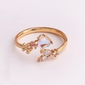 Adjustable gold ring with heart-shaped stone and colorful floral micro-inlay design - Heart Iridescent Main Stone Flower Style (JZ267-9)
