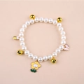 Adjustable elastic pearl necklace for pets with small bells and colorful bee flower charms - One Size / Yellow Flower